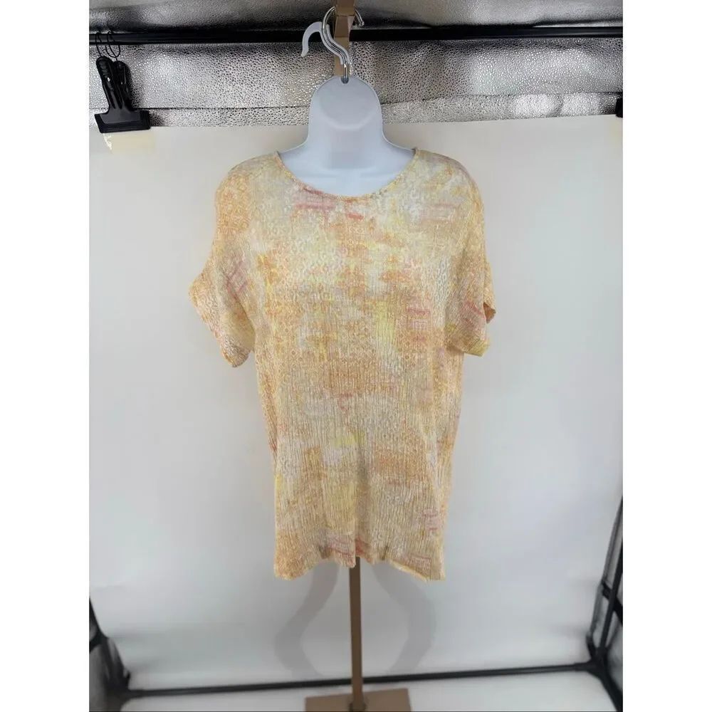 Pure Jill J Jill Linen Blend Tapestry Tee Top Short Sleeve Size S Boho Gauzy